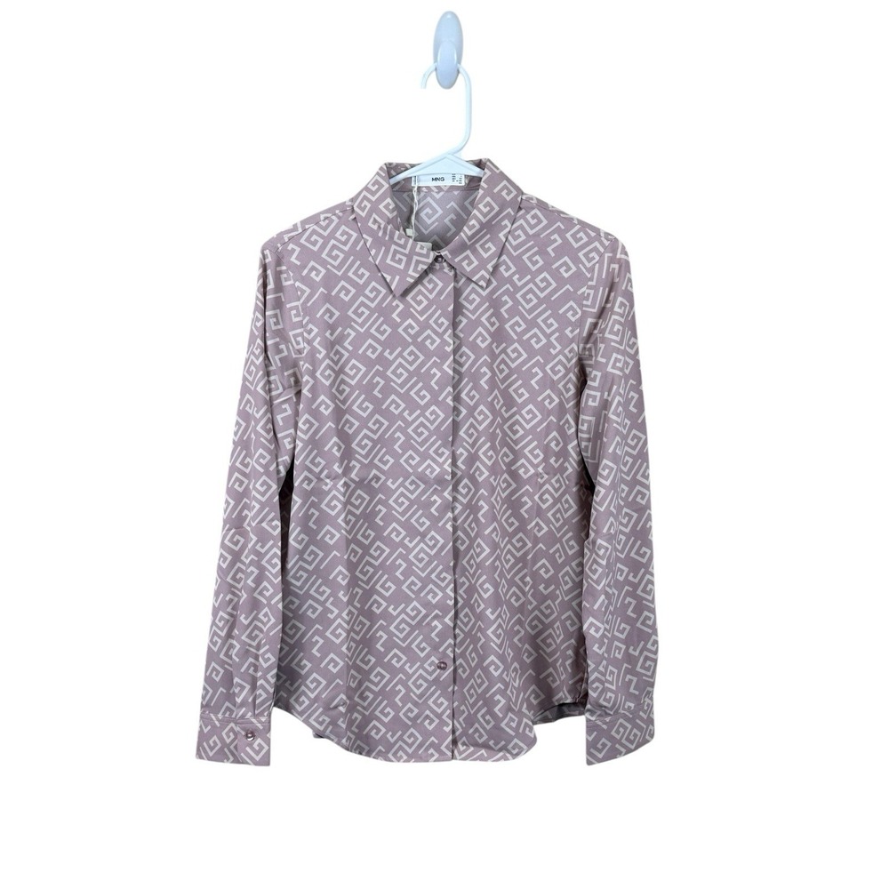 MNG Mango Button Down Geometric Flowy Button Down Shirt NWT Small S‎